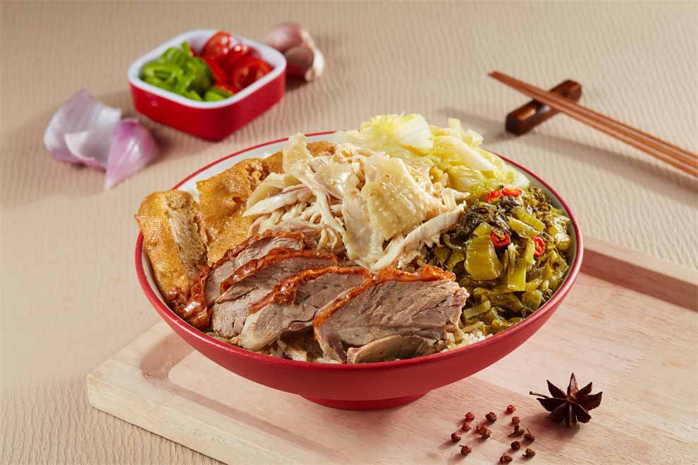 手撕鸡拼烧鸭饭